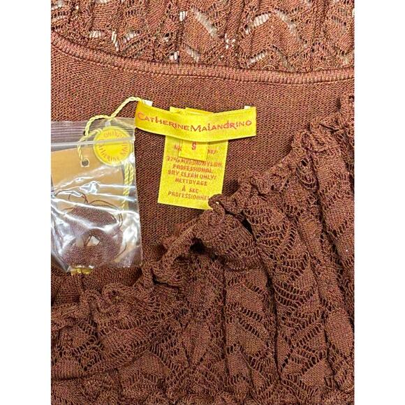 Catherine Malandrino Size Small Brown Knit Fitted Dress Puffy Sleeve NWT - Picture 3 of 5